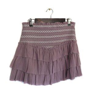 Lilac Purple Smocked Tiered Ruffle Skirt Medium